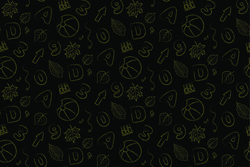 Seamless pattern on the theme of school sciences, yellow linear vector on a black background