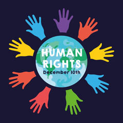human rights campaign lettering with hands print colors and earth planet