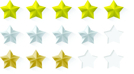 Set of stars rating. Gold with shadow