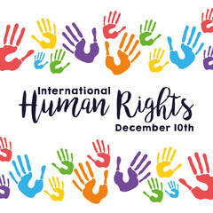 Fototapeta premium human rights campaign lettering with hands print colors frame