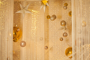 Golden celebration background with bokeh light and glitter