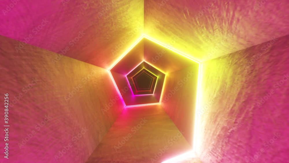 Poster endless flight in the corridor with a laser neon curve. modern ultraviolet lighting. seamless loop 3