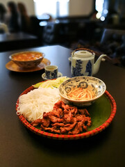 Tasty Vietnamese food Bo bun rice vermicelli