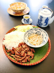 Tasty Vietnamese food Bo bun rice vermicelli