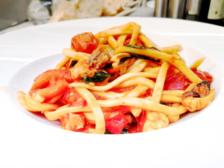 Tasty pasta, Italian tomato sauce pasta on the table