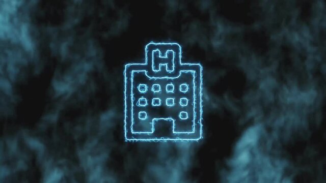 Stop motion. The hospital icon in blue gradually increases and changes color to blue. 4K 60 fps video