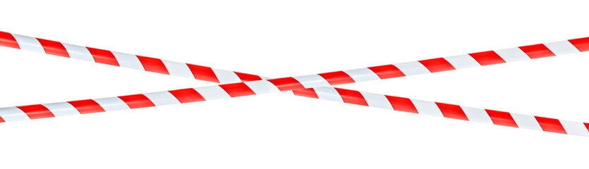 Two crossed red and white warning tape. Isolated on white