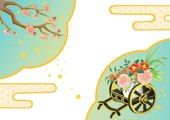 年賀状素材　御所車　梅の木　文字無し