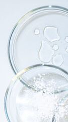 Serum for skin care, eco-friendly cosmetics. Bottles and ingredients
