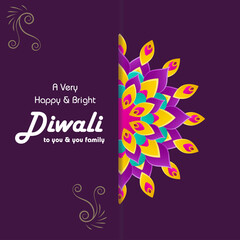Fototapeta na wymiar Diwali festival greeting card with colorful rangoli and diya lamp