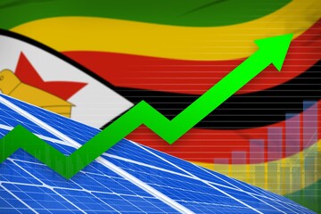 Zimbabwe solar energy power rising chart, arrow up - environmental natural energy industrial illustration. 3D Illustration