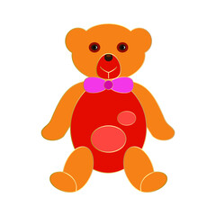  Toy yellow and red teddy bear. Flat colorful bear icon