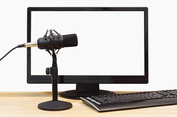 Microphone on the background of a computer