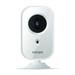 Indoor security camera, smart ip camera. Net cam illustration, isolated vector web cam.  Light gray wifi camera, smart security systems.