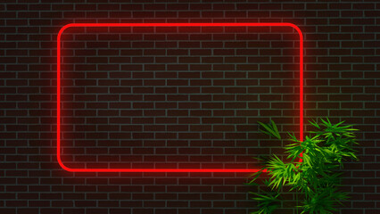 Pink neon frame on brick wall. Can be used for promotional images.