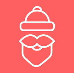 White Santa Claus icon in thin line style on red background. Vector illustration