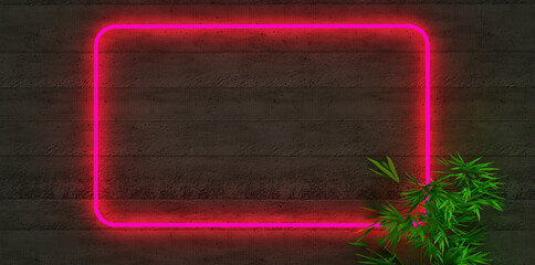 Pink neon frame on concrete wall. Can be used for promotional images.