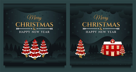 Merry Christmas and Happy New Year social media post, Banner template with Christmas tree