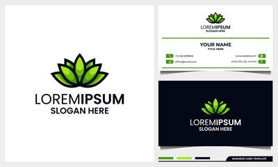 abstract and modern leaf or leaves logo with business card design template