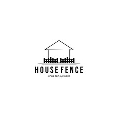 minimalist art line house fence illustration design logo