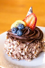 fruit dessert with dark chocolate