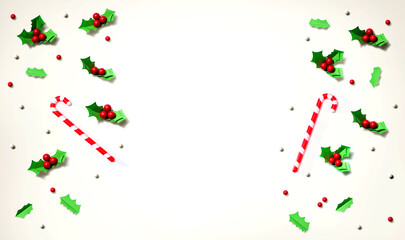 Christmas holly berries - Paper craft - flat lay