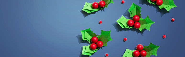 Christmas holly berries - Paper craft - flat lay