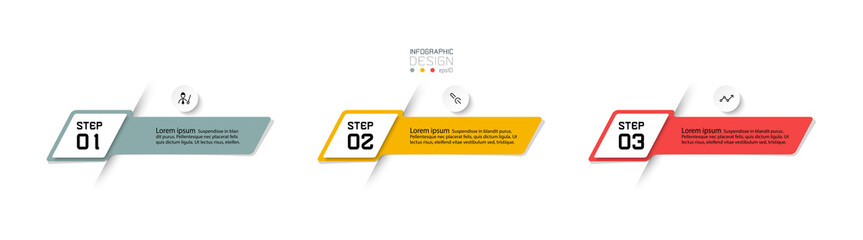 3 steps of signage squares show results and ideas. vector infographic design.