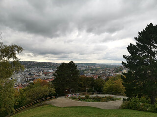 Fototapeta na wymiar Teahouse weisensee viewpoint over the city of stuttgart