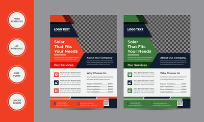  Solar Panel Flyer Templates. Vector illustration Design