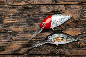 Wobbler perch or pike bait. Fishing bait tackle and baubles for fishing