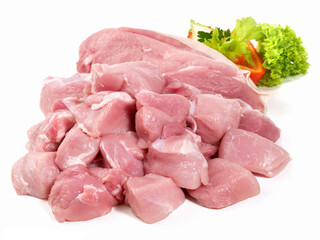 Pork Meat - Goulash - Isolated on white Background