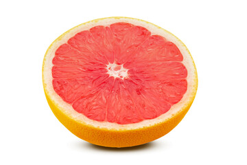 Pink ripe grapefruit on white isolated background.