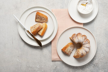 Homemade sweet bundt cake with powdered sugar