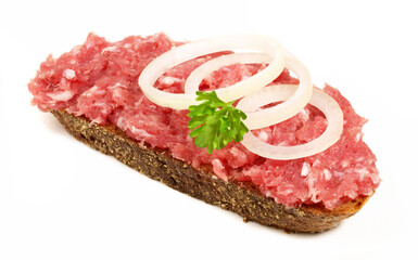 Minced Pork Sausage on Bread - Isolated on white Background