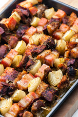 skewers with liver onion and pork side