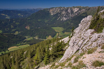 Fototapeta na wymiar View from the Altenberger Steig to Rax on Schneealpe, Austria, Europe 