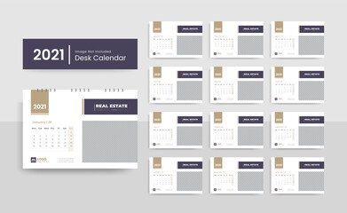 2021 Desk calendar template design for corporate business with creative and professional layout