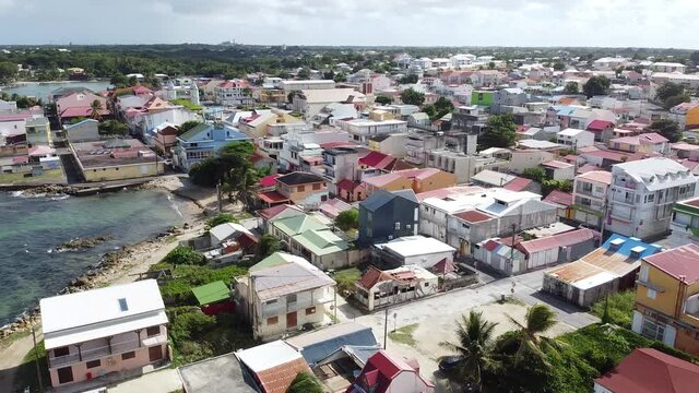 Aerial Pan Shot | Rural Caribbean Town in Guadeloupe, France