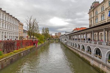 Fototapeta premium Ljubljanica River in Ljubljana Slovenia