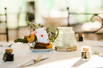 Wedding / Outdoor party table set up decoration. Tea party / Alice in Wonderland concept decoration. 