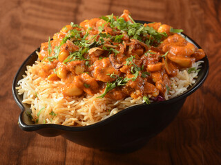 Traditional hyderabadi Kaju biryani with kaju curry, selective focus