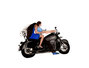 Obraz na płótnie Canvas Love couple hand drawn illustration.Couple riding together a motorcycle.