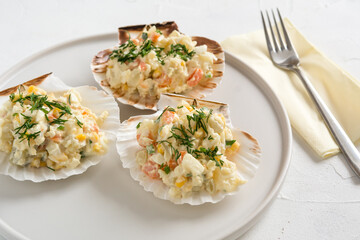 Traditional Polish salad with cooked vegetables and mayonnaise.