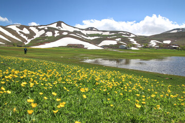 Eğrigöl Plateau, Lake, Clouds, Blue Sky, Taurus Mountains, Spring Flowers, Antalya Turkey.