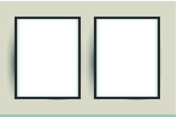 Horizontal 2 black frame poster on gray wall. black frame mock up. vector