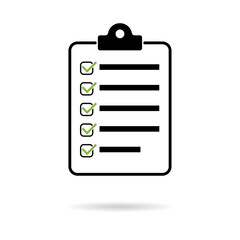 Check list , checklist flat web icon with shadow. Mark symbol, document report test, vector illustration