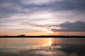 Fototapeta na wymiar Sunset over the Kiev Sea, Ukraine