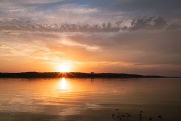 Bright sunset over the Kiev Sea, Ukraine