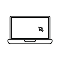 Laptop with pointer or cursor icon isolated. Notebook screen template. Display with clicking mouse. vector illustration